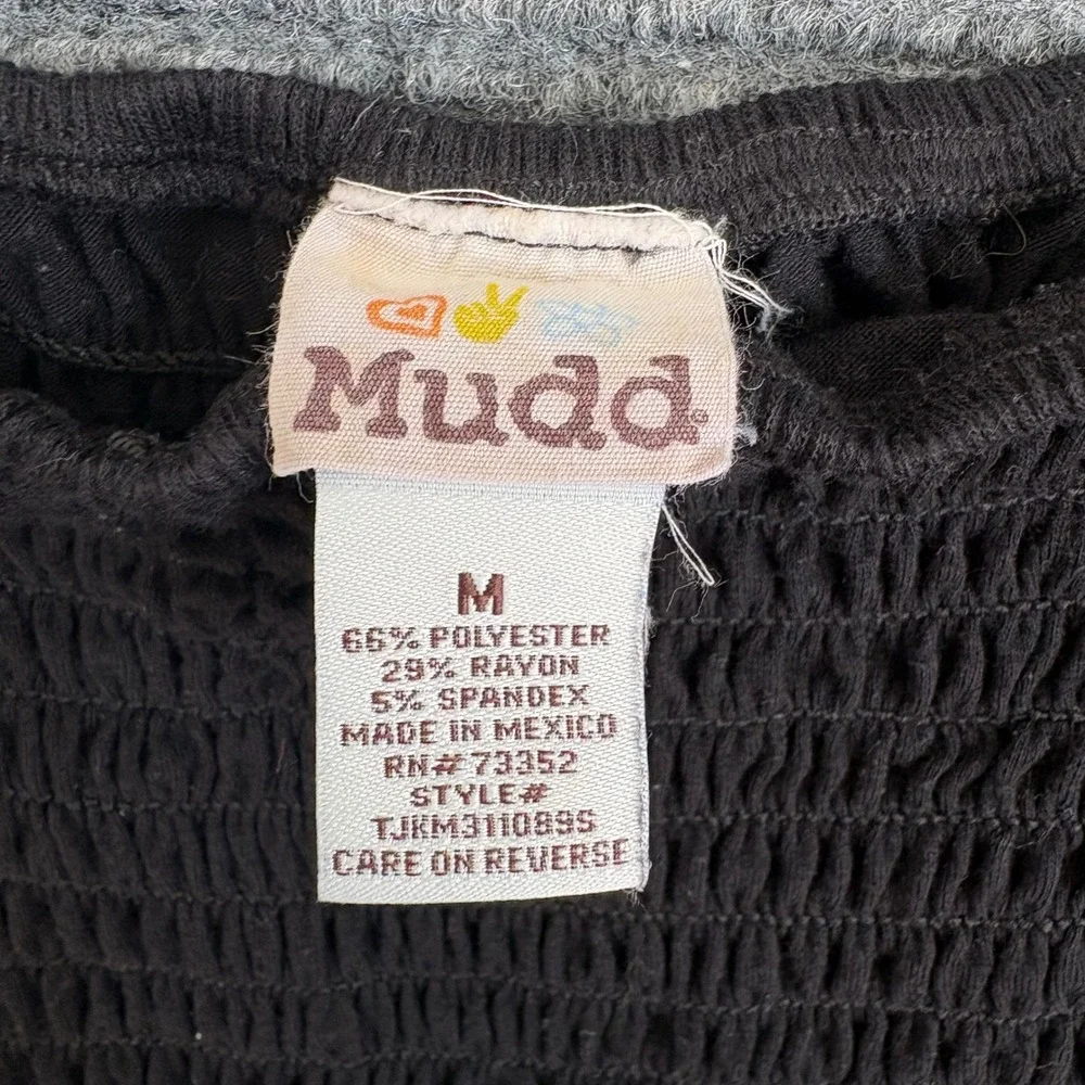 VTG Y2K Mudd Womens Black Smocked Strapless Romper Sz Medium Jersey Knit Shorts - Picture 2 of 2